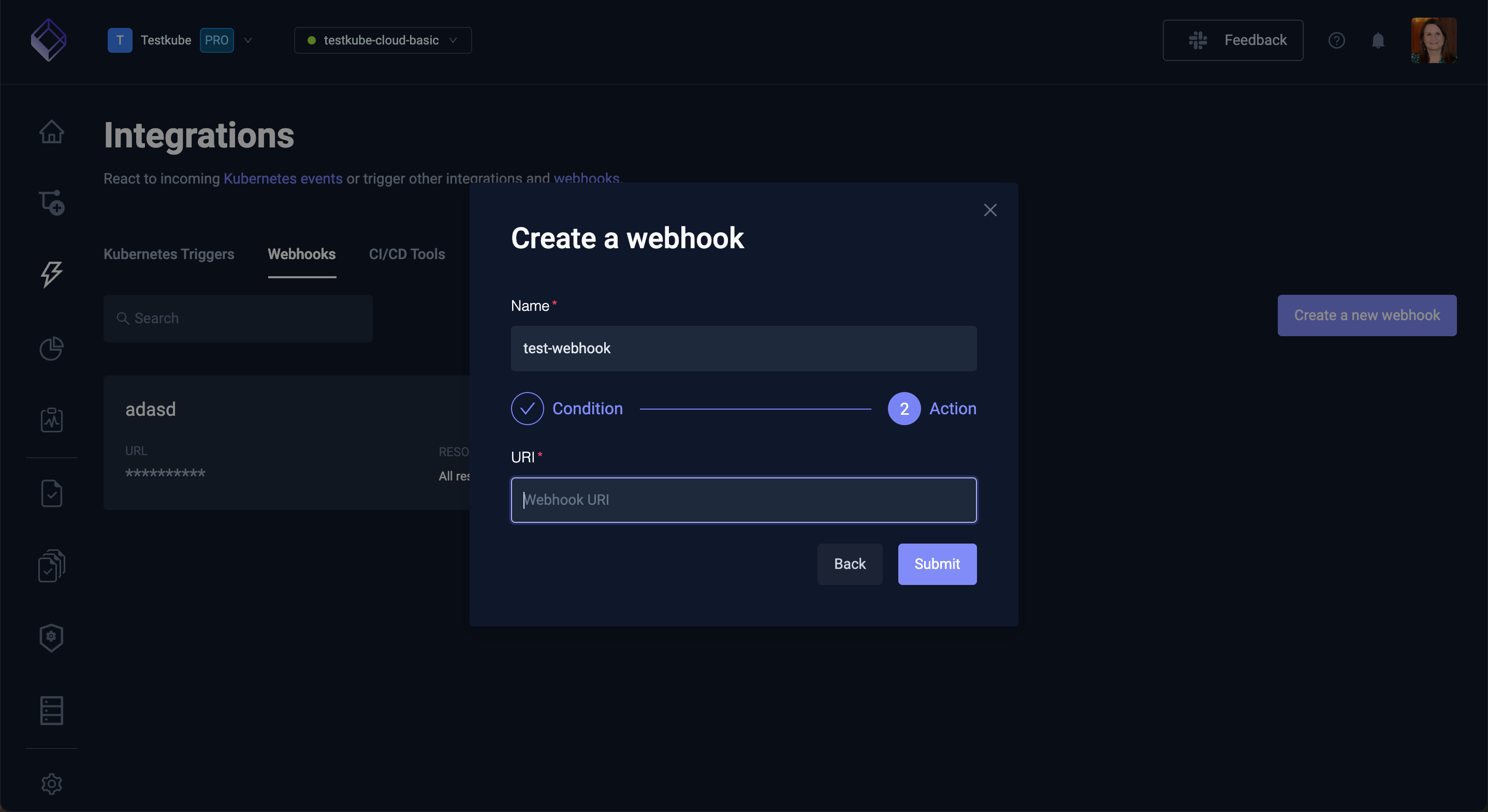 Create New Webhook Modal 2