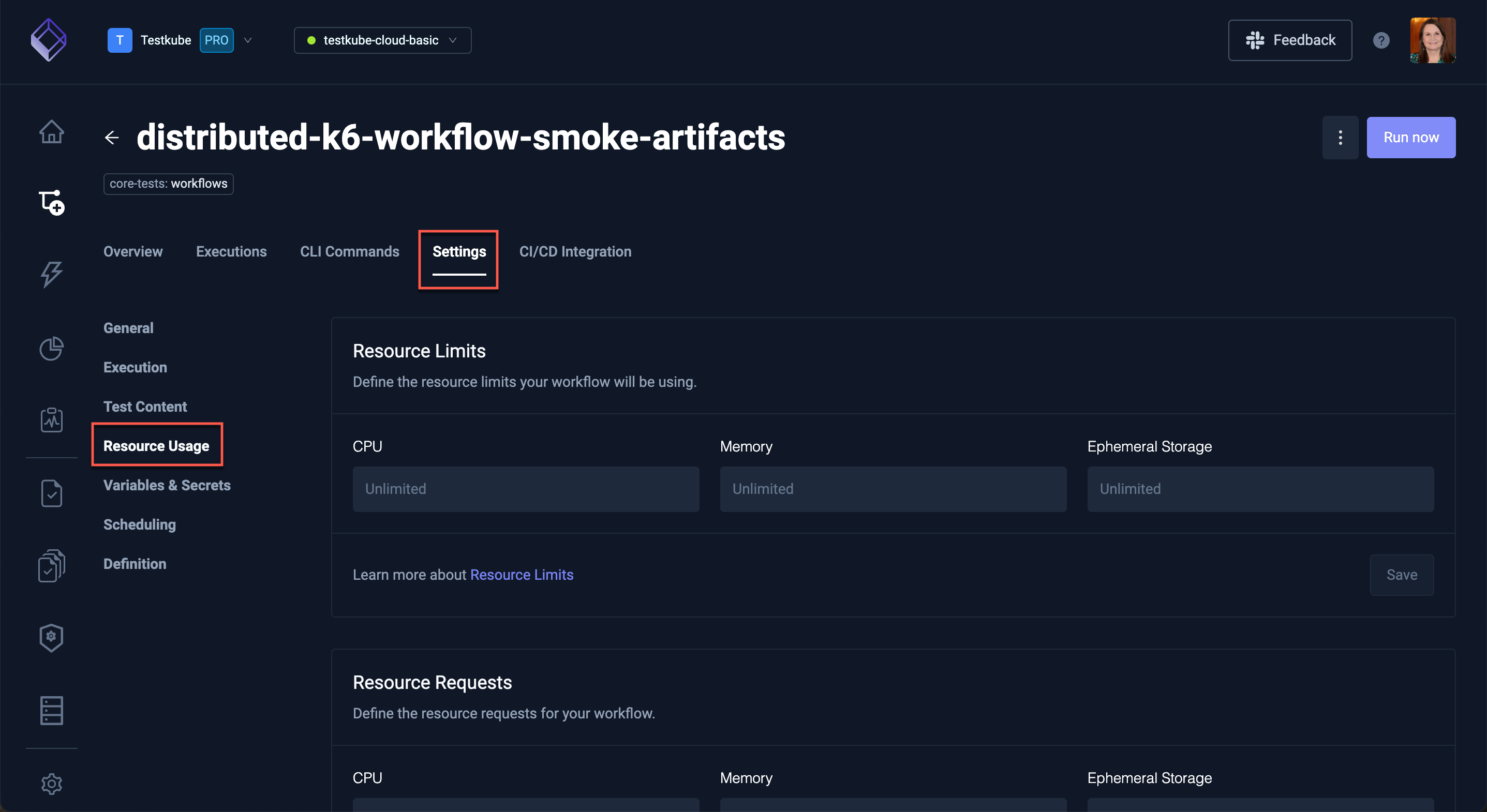 Resource Usage Settings