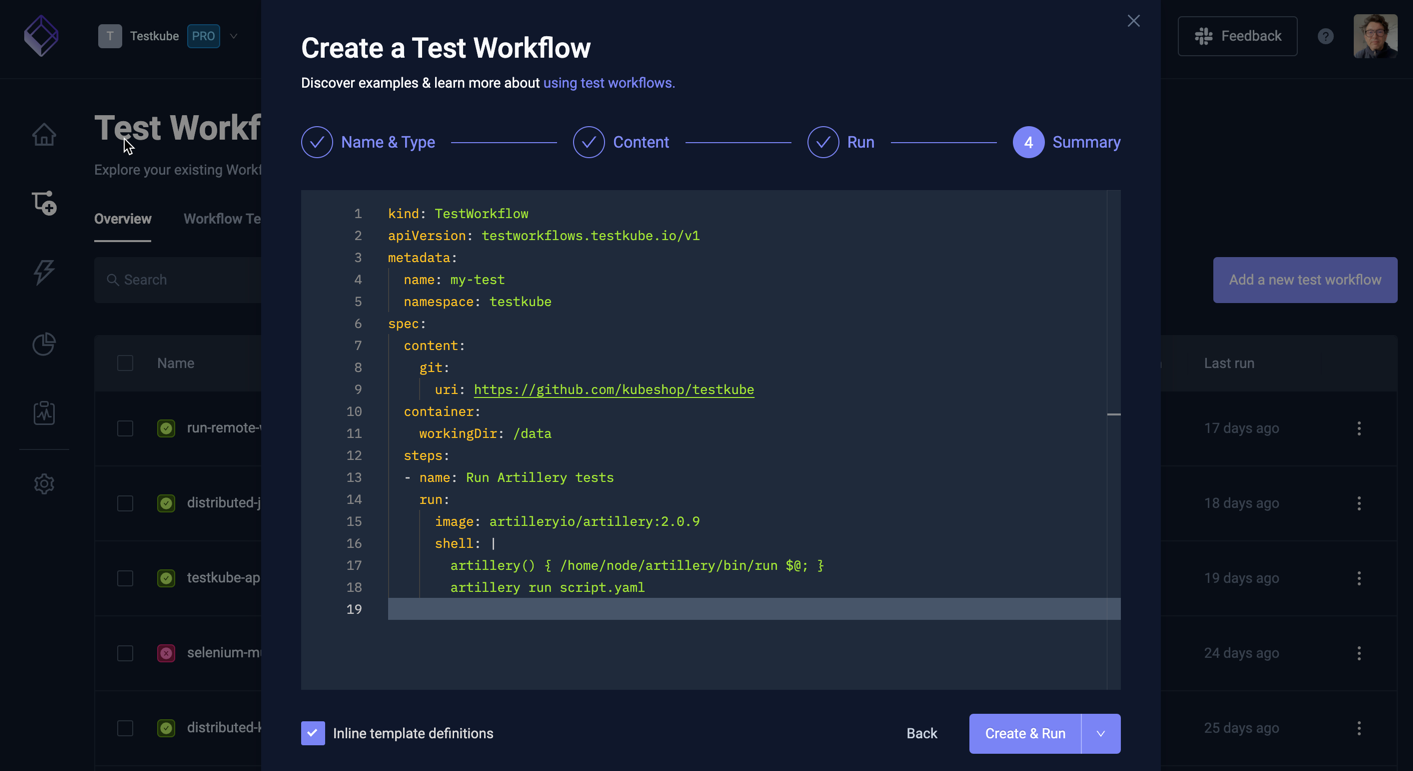 Test Workflow Wizard Summary with inline Template